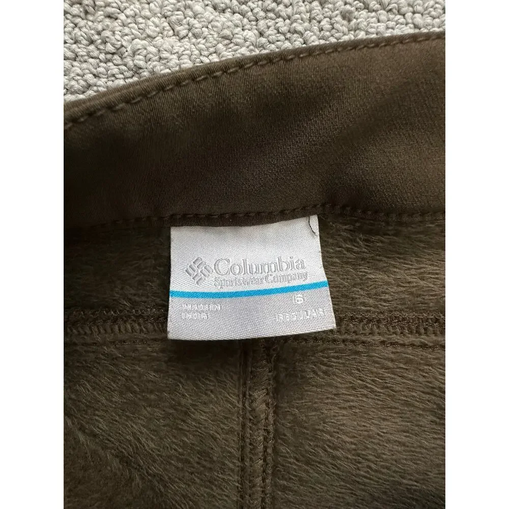 Columbia fleece lined softshell pants forest green hiking outdoor straight leg 6